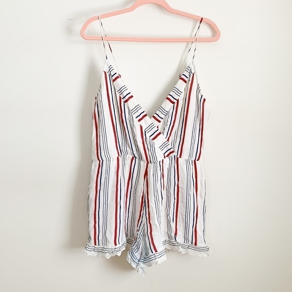 Tularosa Amelia Red White Blue Striped V Neck Tie Back Romper Large - Picture 11 of 16